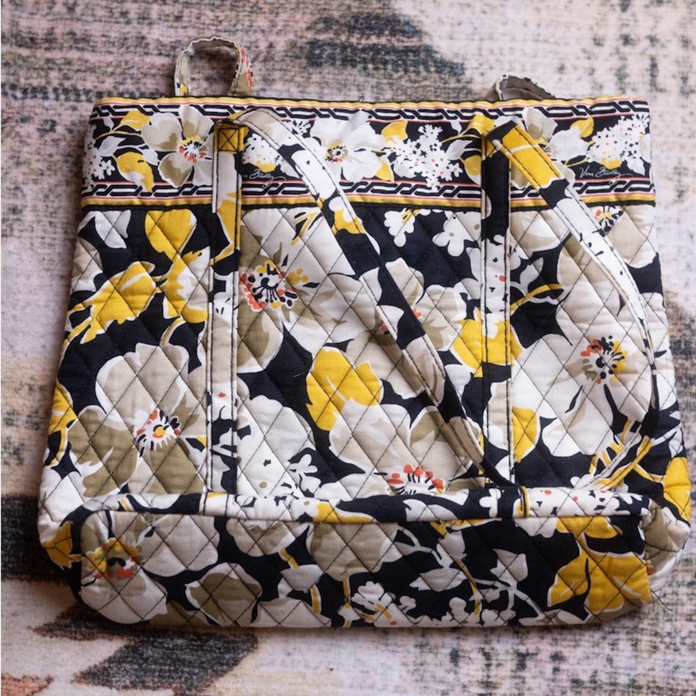 Vera Bradley Retired Dogwood Yellow and Black Tote Bag with Flower Design
